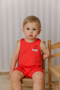 Mini P Baby Boys Tab Romper Red