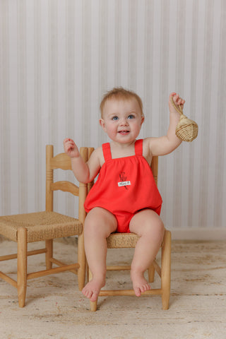 Mini P Baby Girls Tab Romper Red