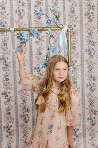 Pompomme Girls Puff Sleeve Dress Peach