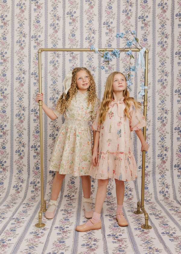 Pompomme Girls Puff Sleeve Dress Peach