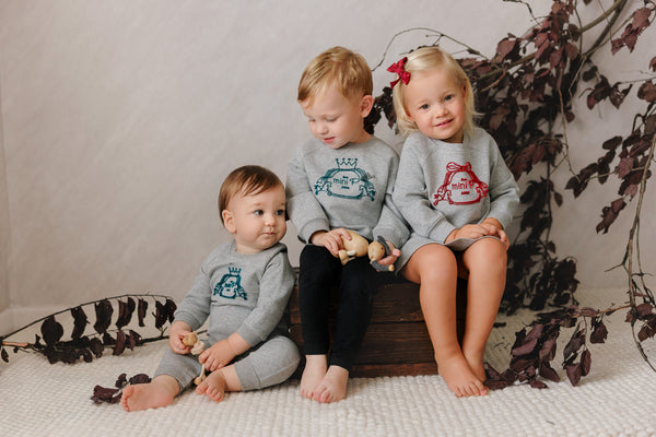 Mini P Girls Velvet Emblem Sweatshirt Grey/Teal