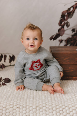 Mini P Baby Velvet Emblem Sweatshirt Grey/Red