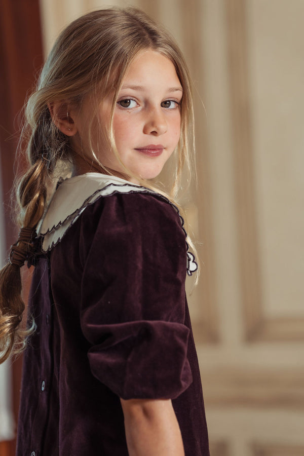 Pompomme Girls Scallop Collar Shirt Insert Dress Cocoa