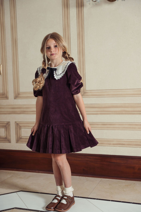 Pompomme Girls Scallop Collar Shirt Insert Dress Cocoa