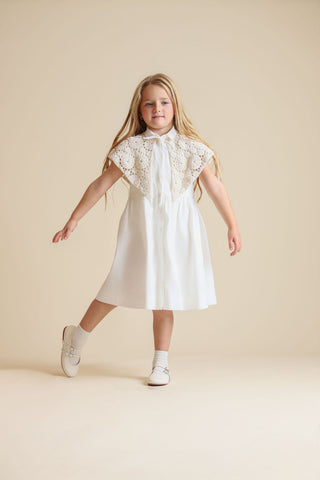 One Child Girls Lester Crochet Cape Dress White