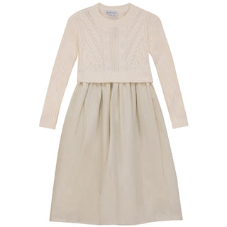 Blumint Girls Cable Knit And Taffeta Dress Cream