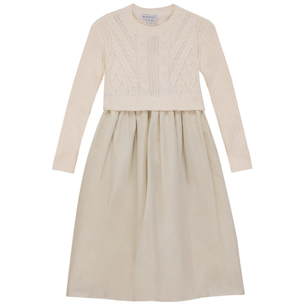 Blumint Girls Cable Knit And Taffeta Dress Cream