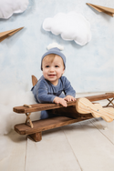 Mon Tresor Baby Embellished Cotton Boys Footie Windward Blue