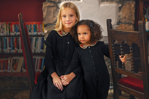 Dinky Baby Robe Black With Flowered Collar