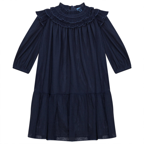 Pompomme Girls Lace Dress Navy