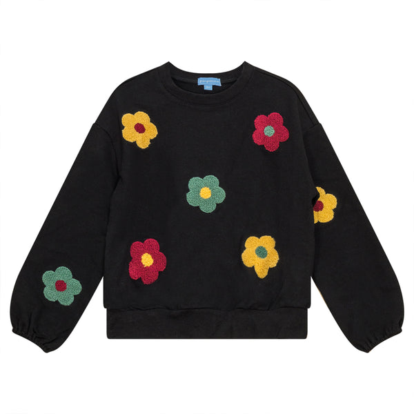 Pompomme Girls Floral Poodle Sweatshirt Black