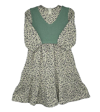 The Mee Dress Girls Floral Knit Vest Dress Sage