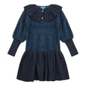 Pompomme Girls Frill Collar Knit Dress Navy