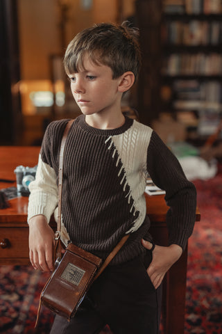 Blumint Boys Stitched Diagonal Colorblock Sweater  Brown