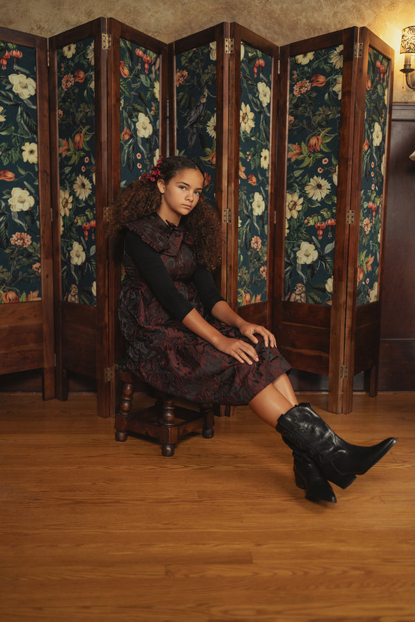 Pip & Pio Teen Oversized Collar Brocade Dress Burgundy