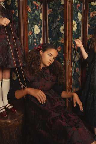 Pip & Pio Teen Oversized Collar Brocade Dress Burgundy
