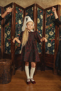 Pip & Pio Girls Brocade Dress Burgundy