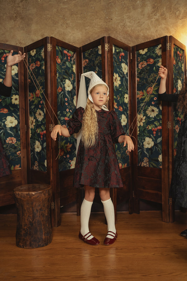 Pip & Pio Girls Brocade Dress Burgundy