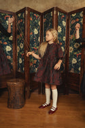 Pip & Pio Girls Brocade Dress Burgundy