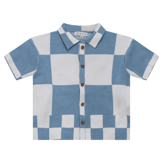 Mann Boys Geometric Knit Set Grey Blue/White