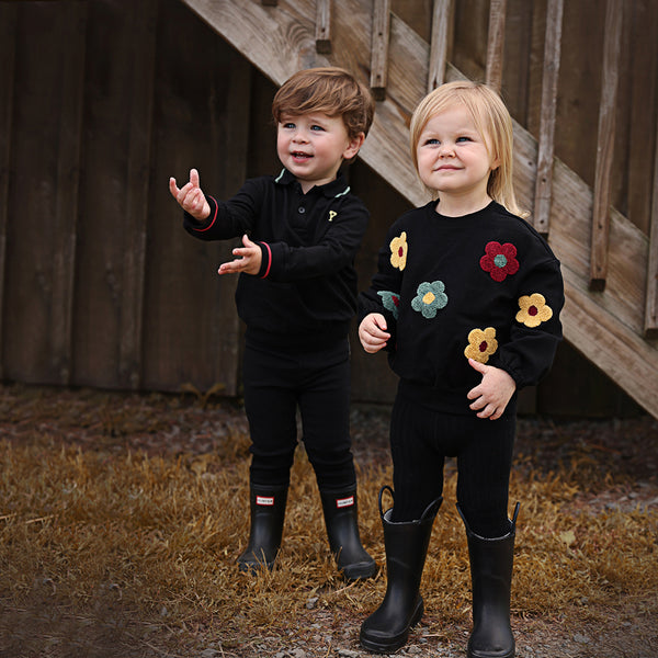 Pompomme Girls Floral Poodle Sweatshirt Black