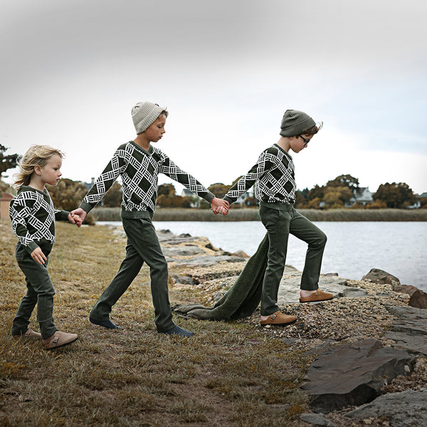 Blumint Boys Print Knit Sweater-Latte/Moss