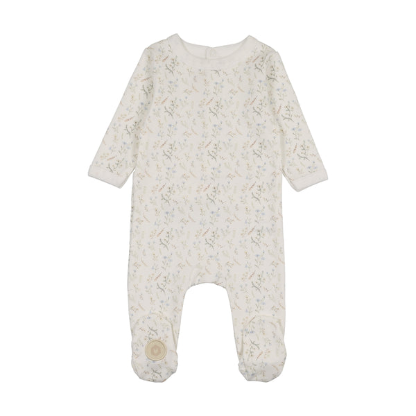 Mon Tresor Baby Botanical Boys Footie Ivory & Blue