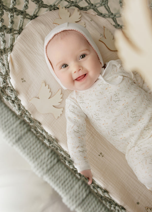 Mon Tresor Baby Botanical Girls Footie Ivory & Pink