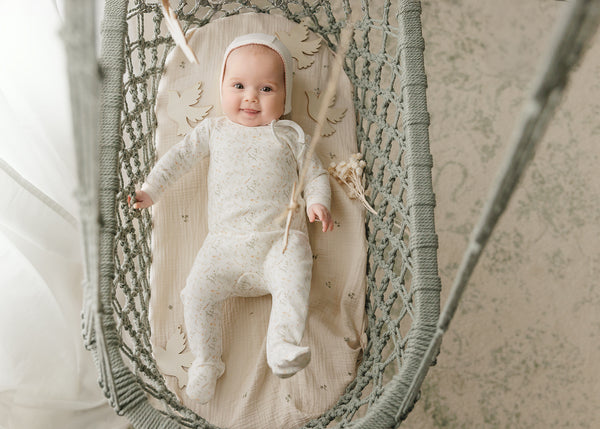 Mon Tresor Baby Botanical Girls Footie Ivory & Pink
