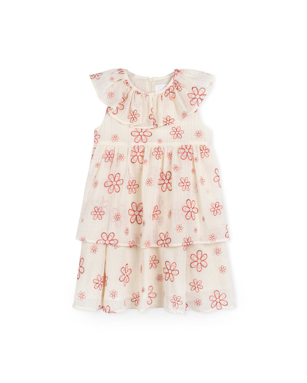 One Child Girls Hurley Embroidered Flower Print Dress Ivory