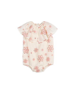 One Child Baby Hurley Embroidered Flower Print Romper Ivory