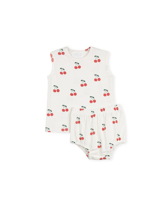 Phil And Phoebe Baby Cub Cherry Sketch Tee And Bloomer Set White