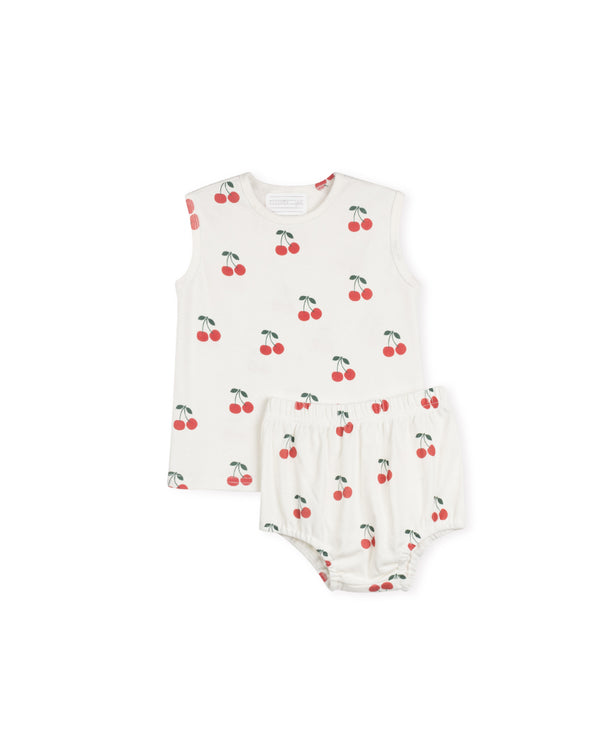 Phil And Phoebe Baby Cub Cherry Sketch Tee And Bloomer Set White