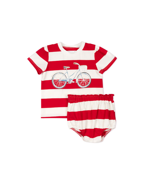 Cabana Baby Wide Striped Bike Tee And Bloomer Red