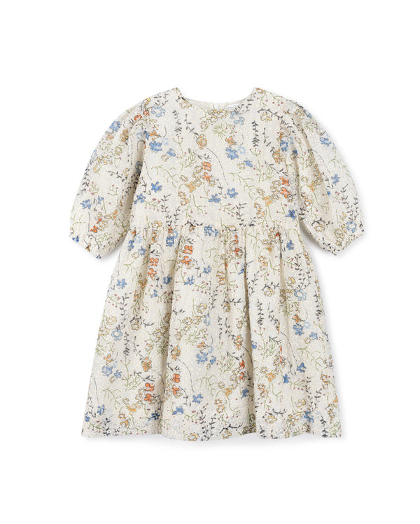 Lilou Girls Eyelet Multi Colored Floral Waisted Dress