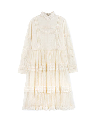 Lilou Girls Dotted Tulle And Lace Dress Cream