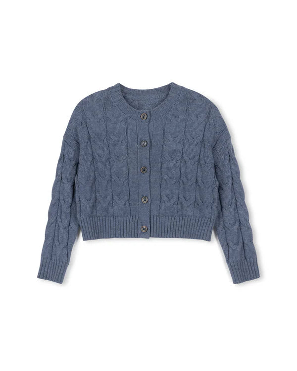 One Child Jade Cable Knit Cardigan Blue