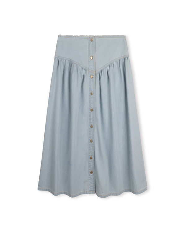 Phil And Phoebe Girls Frayed Edge Flowy Maxi Skirt Light Blue