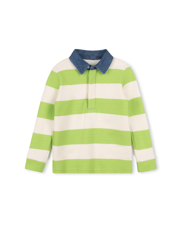 Phil And Phoebe Boys Pier Denim Collar Striped Long Sleeve Polo Green