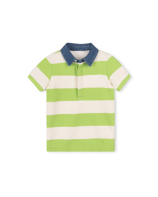 Phil And Phoebe Boys Pier Denim Collar Short Sleeve Striped Polo Green