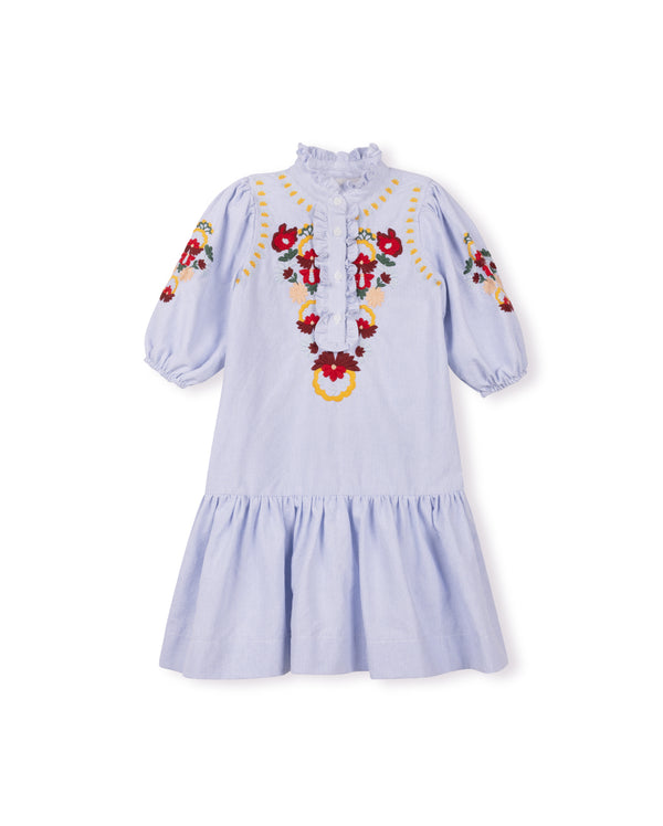 One Child Girls Shelly Pinstriped Embroidered Flower Dress