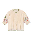 One Child Girls 2Pc Pan Blouson Sleeve Blouse With Flair Skirt Beige