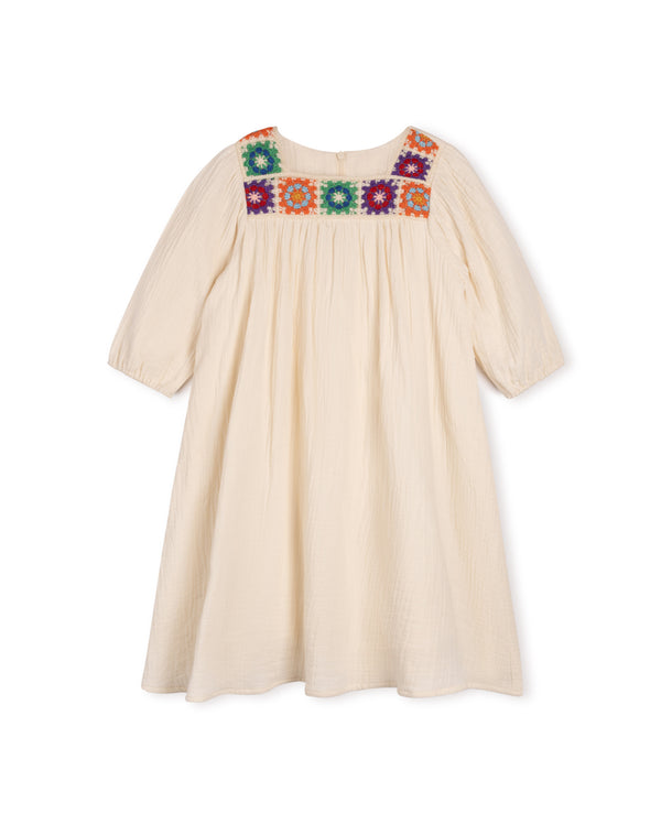 Lilou Girls Crochet Knit Bib Dress Ivory