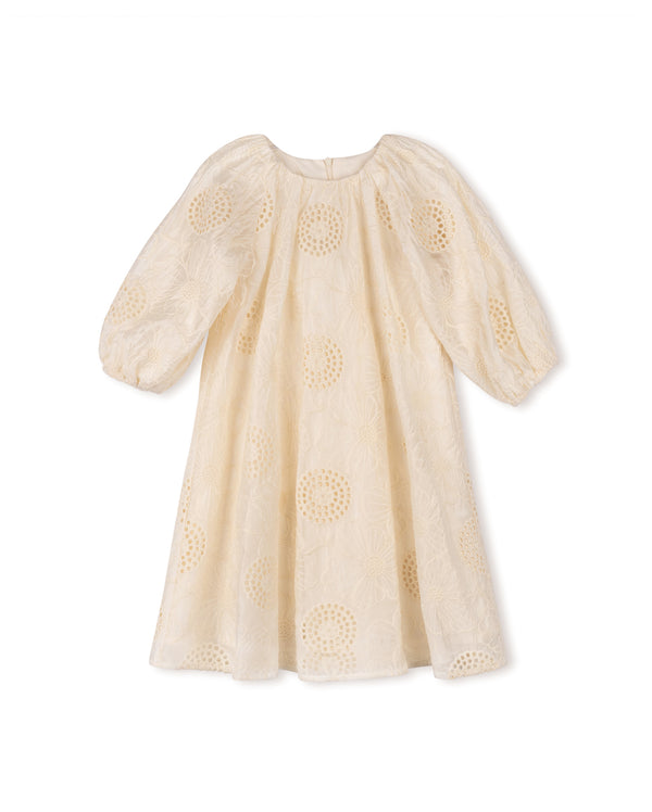 Lilou Girls Eyelet And Embroidered Floral Swing Dress Ivory