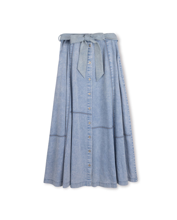 Vibe Girls Tencil Seamed Button Down Skirt Light Blue Denim