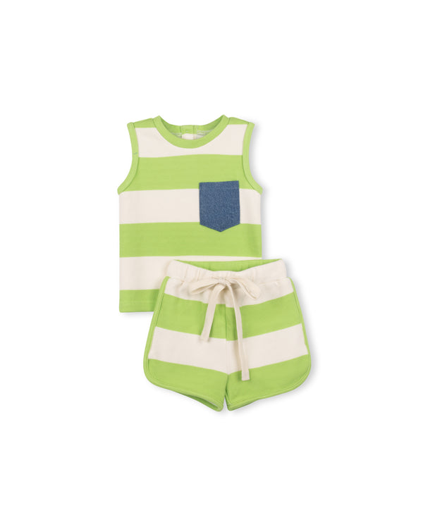 Phil And Phoebe Baby Pier Striped Tank And Shorts Green