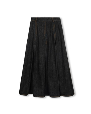 Vibe Girls Pleated Dark And Light Denim Midi Skirt Black Denim