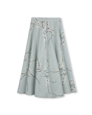 Mallory And Merlot Girls Ribbed Sweater With Ruffle Neck And Wool Floral Circle Skirt Light Blue