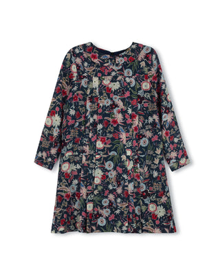 Papillon Girls Floral Print Ribbon Front Pleated Dress