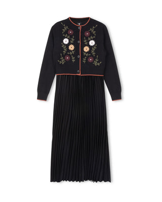 Tustello Girls Patch Knit Cardigan And Slip Dress Black